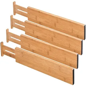 100% 原装竹子可调标准尺寸厨房抽屉分隔器4件套