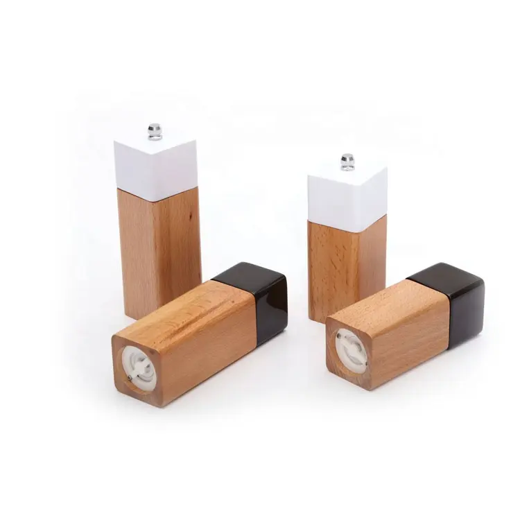 Wholesale Popular Square Manual Beech Wood Salt Pepper Mill Grinder