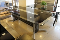 Table basse en bois avec plateau en verre, support en verre trempé et stratifié