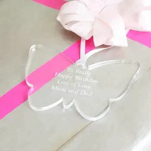 Custom Beautiful Butterfly Shaped Clear Acrylic Gift Tag Decorative Acrylic Christmas Ornament With Hanging Holes For Boutique