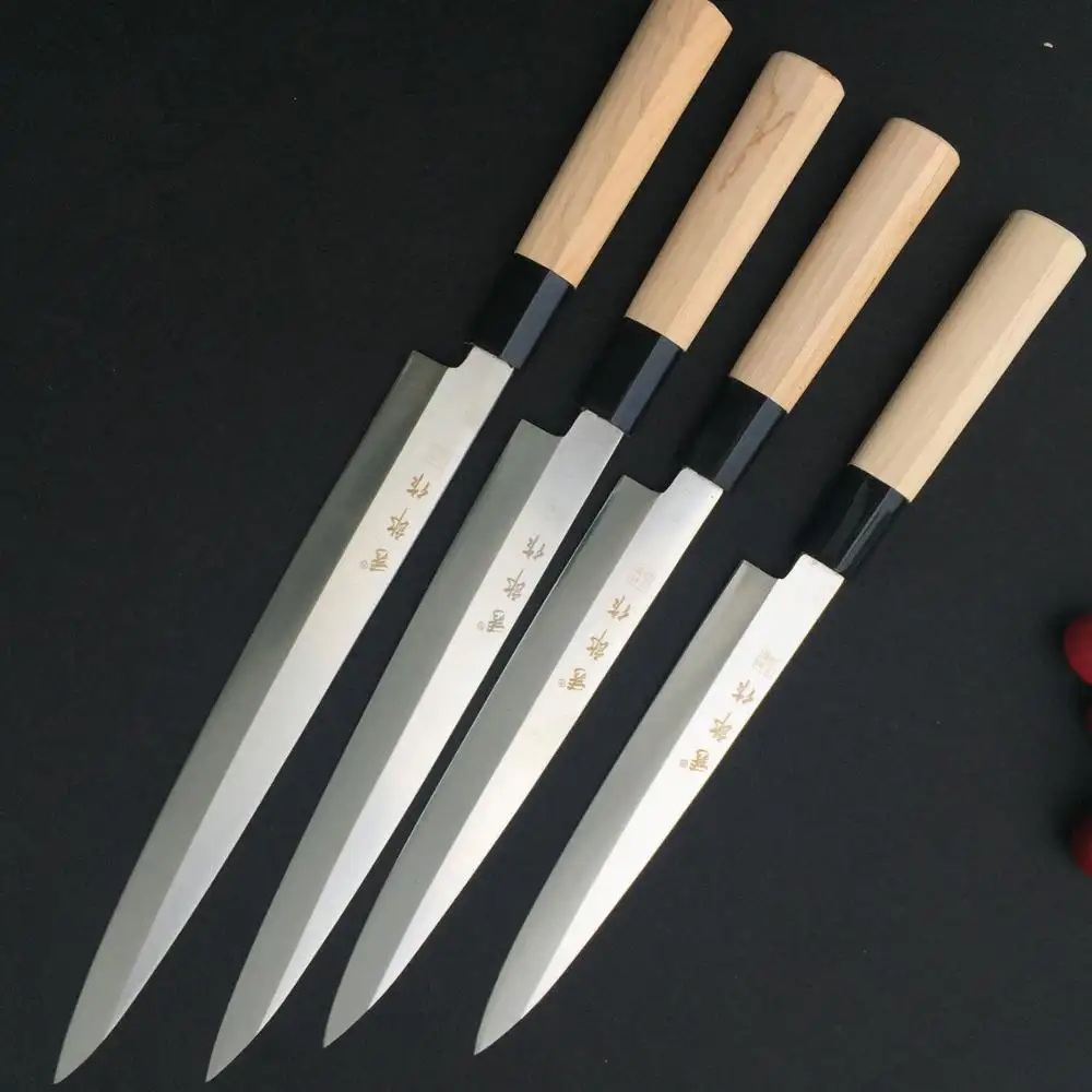4PCS日本の寿司ナイフ調理キッチンシェフナイフセット寿司ナイフセットメープル木製ハンドル