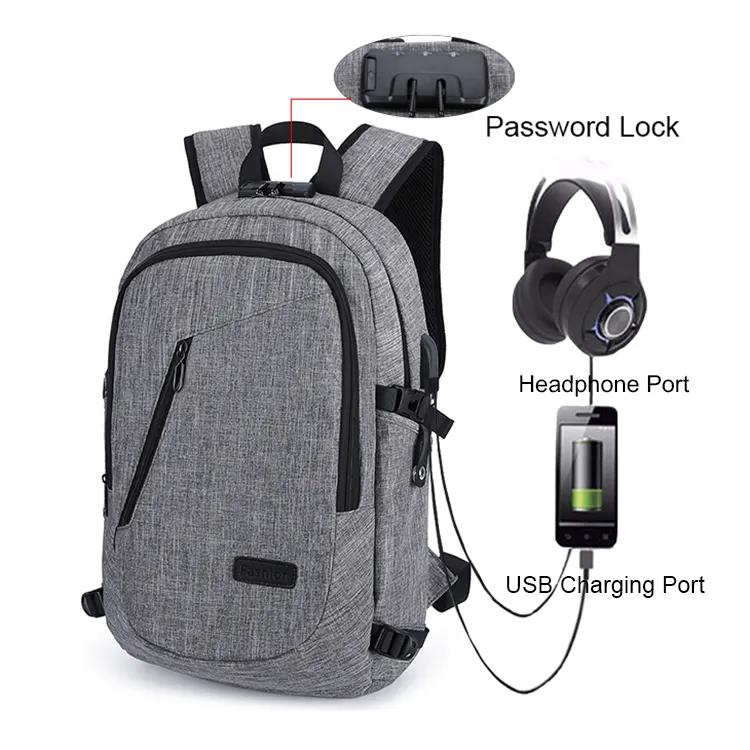 Anti robo mochila de gran capacidad impermeable y anti-robo de carga USB mochila estudiantes bolsa de ordenador portátil de mochila