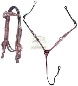 OEM Vente en gros Western Equestrian Argentine Cuir de vache Cheval Headstall et cuirasse Turquoise Pierres précieuses décorées Combo Set - Product Image 2