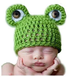 Hot Groene Kikker Gehaakte Muts Baby Unisex Haak Kikker Dier Beanie Hoed Schattige Baby Gehaakte Muts