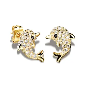 gold plated jewelry latest women cubic zirconia copper fish earring