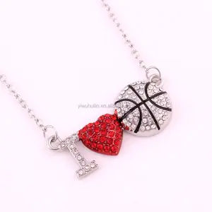 A500431 Fashion Jewelry Crystal I LOVE BASKETBALL Love sports series boy and girl's like necklaces