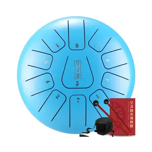 10 inch Tongue Hand Pan Musical Instrument blue color steel tongue drum free bag, drumstick, course, stickers