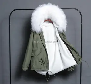 Hot Sale Raccoon Fur Parka Warm Winter Outwear Faux Lined Fur Parka