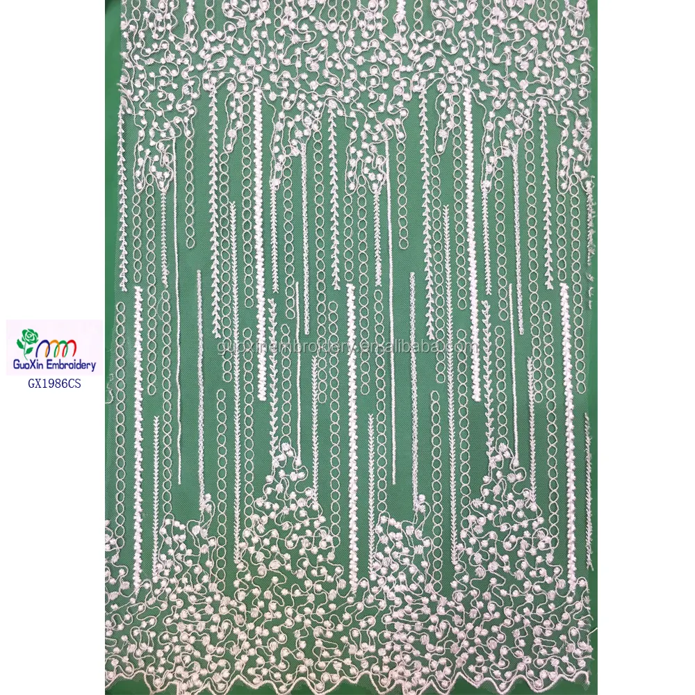 2018 Stretch Floral Embroidered Mesh Lace Fabric guoxin machine beaded lace
