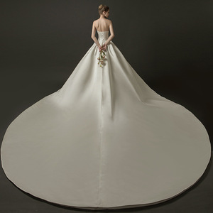 Đơn Giản Trắng Satin Bridal Gowns Bóng Gown Dài Train <span class=keywords><strong>Wedding</strong></span> Dress - Product Image 5