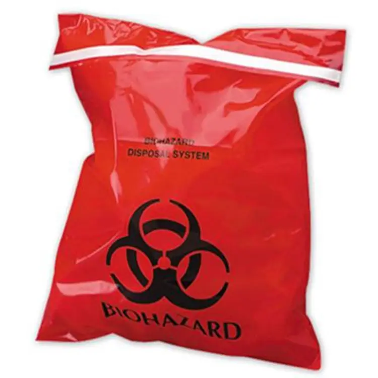 Red tự con dấu biohazard chất thải chăm sóc sức khỏe autoclave túi với chất kết dính dải