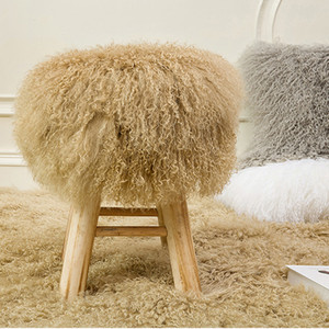 Fábrica al por mayor de color amarillo mongol tibetano de piel de oveja de piel de heces cubiertas de Pouf - Product Image 5