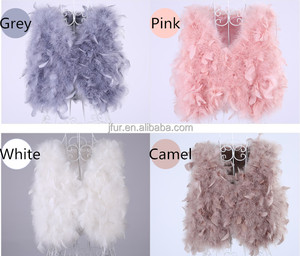 <strong>Women's</strong> Fashion <strong>White</strong> Turkey Feather Fur <strong>Vest</strong> With Real Dyed Turkey Feather Lady Clothing - Product Image 2