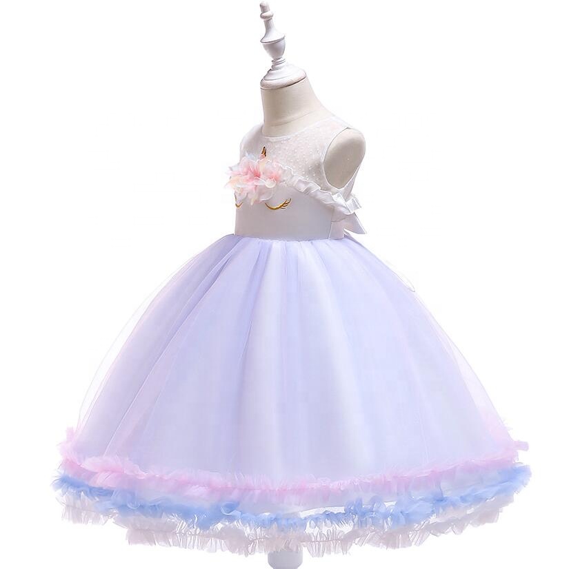 Girls Unicorn Dress Children Summer Birthday Party Net Yarn PengPeng Princess Dress