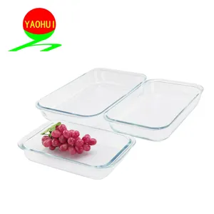 Rectángulo borosilicato vidrio pyrex horno microondas contenedor de alimentos de vidrio con reloj tapa de China suministro