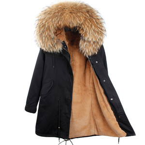 Casual Cotton Fashion Lady Parka <strong>Jacket</strong> Raccoon Collar Hooded With Real <strong>Fur</strong> Good Quality Faux <strong>Fur</strong> <strong>Lined</strong> - Product Image 1