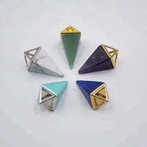 Wholesale Gemstone Natural green aventurine jade jewelry point pyramid big pendant long bead quartz wholesale crystal jewellery