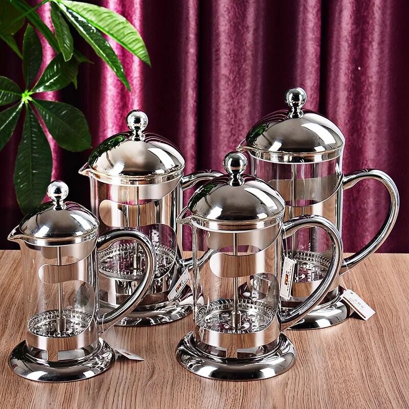 Wholesale Borosilicate Glass Coffee Maker French Press coffee plunger set with stainless holder