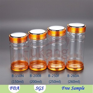 Pill <strong>Container</strong> 200ml, Golden Double Cap Capsule Pet Jars With Aluminum Lid Plastic Bottle - Product Image 2