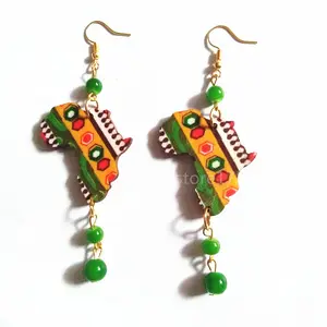 Wood African Map Earring Zooying Beads Drop 3D Pendant Earrings Acrylic Weleomed ZYEJ1267 Engrave 2pairs CN;ZHE 9.5cm