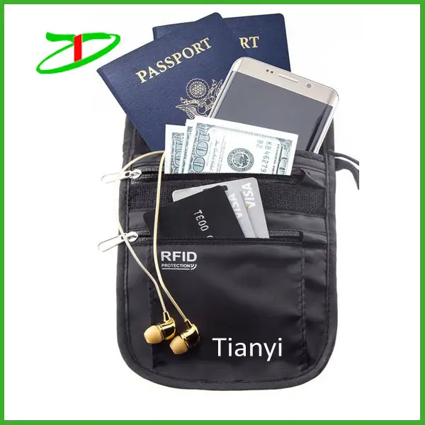 Titular del pasaporte de viajes segura protección rfid cartera cuello, cuello monedero del dinero