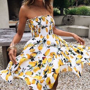 2018 nuevo estilo sexy vestido de impresión sin tirantes vestido de <span class=keywords><strong>la</strong></span> playa de moda para vacaciones - Product Image 1