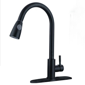 Vendita calda moderno rubinetto da cucina a foro singolo in ottone estraibile miscelatore caldo freddo con 360 gradi girevole in ceramica nera opaca - Product Image 3