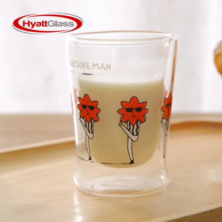 Funny villain pattern transparent glass double cup
