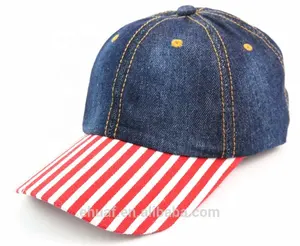 Good quality cotton denim baseball cap jeans hat stripe printed heavy washed baseball denim cap