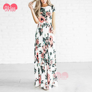 Paypal Aceptable de La Vendimia Floral <span class=keywords><strong>Vestido</strong></span> Maxi <span class=keywords><strong>Blanco</strong></span> de Manga Corta Mujer - Product Image 1
