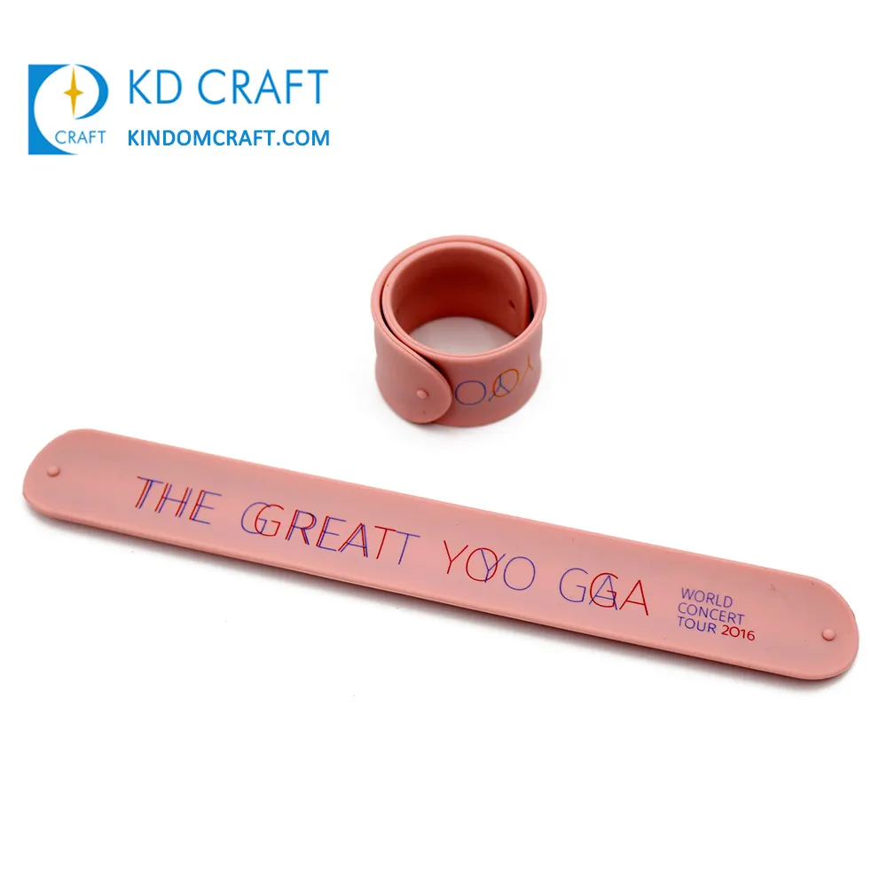 Bulk cheap promotional custom logo printing slap on band pat circle pvc rubber bracelet silicone slap wristband for kids