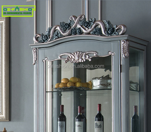 Antique French <strong>Retro</strong> Living Room Houseware Wooden Wine <strong>Cabinet</strong> with Glass - Product Image 3