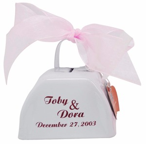 Campanaccio Svizzero Edelweiss Personalizzato Bianco per Bomboniere Matrimonio - Product Image 1