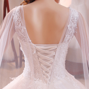 <span class=keywords><strong>Robe</strong></span> de mariée élégante à col rond romantique en ivoire avec couvre-lit en dentelle amovible - Product Image 4