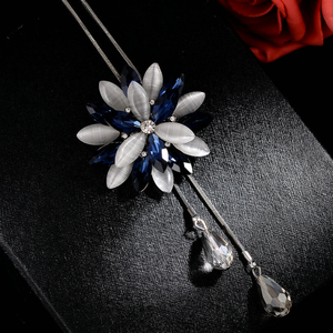 Hot verkoop wholesale fashion goede kwaliteit strass multi layer bloem vormige lange trui ketting hanger - Product Image 5