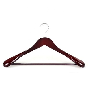 Présentoir de vêtements à épaule <span class=keywords><strong>large</strong></span> en acajou, finition brillante, porte-manteaux en <span class=keywords><strong>bois</strong></span> avec barre pour pantalons antidérapants - Product Image 2