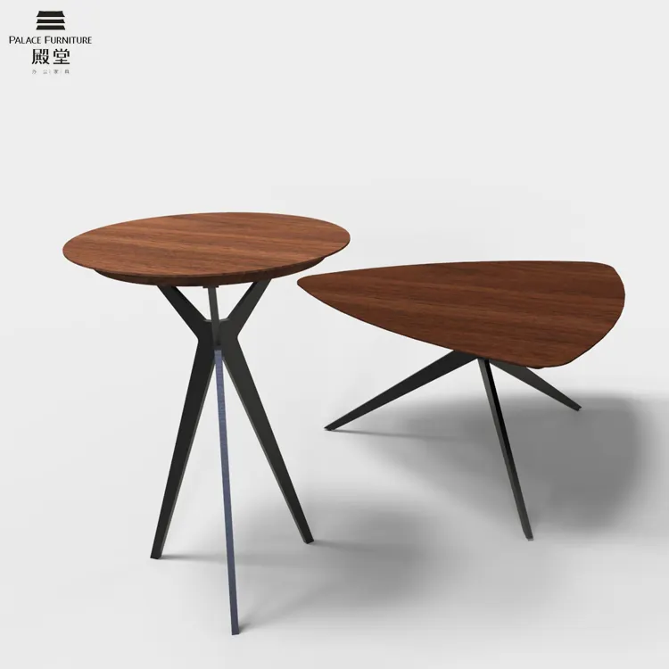 Mesa de té de madera con tapa de cristal, patas de metal y madera para mesa de centro