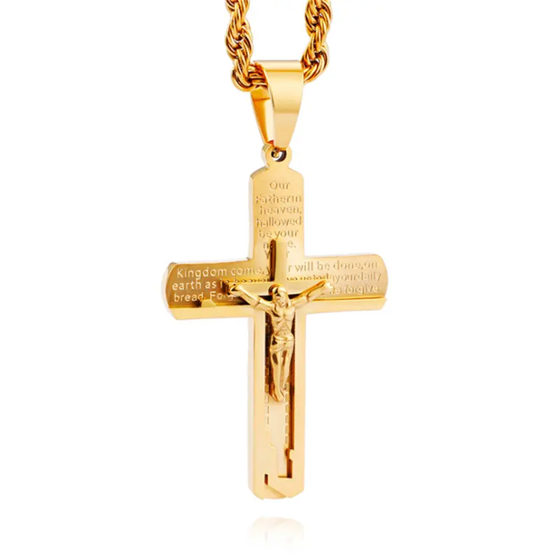 Многослойные 18 K золота из нержавеющей стали уникальные ювелирные украшения с христианской символикой, Иисус крест кулон ожерелье