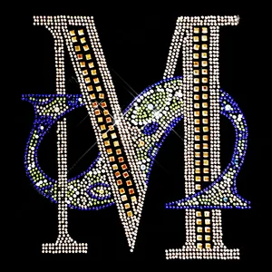 Free sample Garment Decoration Letter M designed Hotfix rhinestone motif