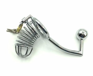 Unny-Dispositivo <span class=keywords><strong>de</strong></span> <span class=keywords><strong>castidad</strong></span> para hombre, jaula <span class=keywords><strong>de</strong></span> metal <span class=keywords><strong>de</strong></span> acero con gancho anal, Anillo para el pene - Product Image 3