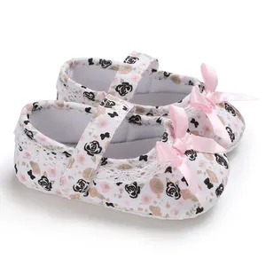 Wholesale best selling spring lace & bowknot decorated baby shoes soft sole fabric toddlers shoes floral baby girls shoes