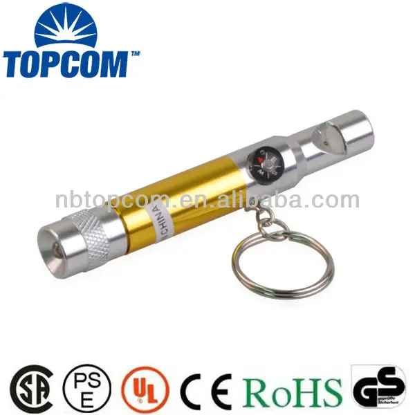 Whistle and compass mini led flashlight keychain