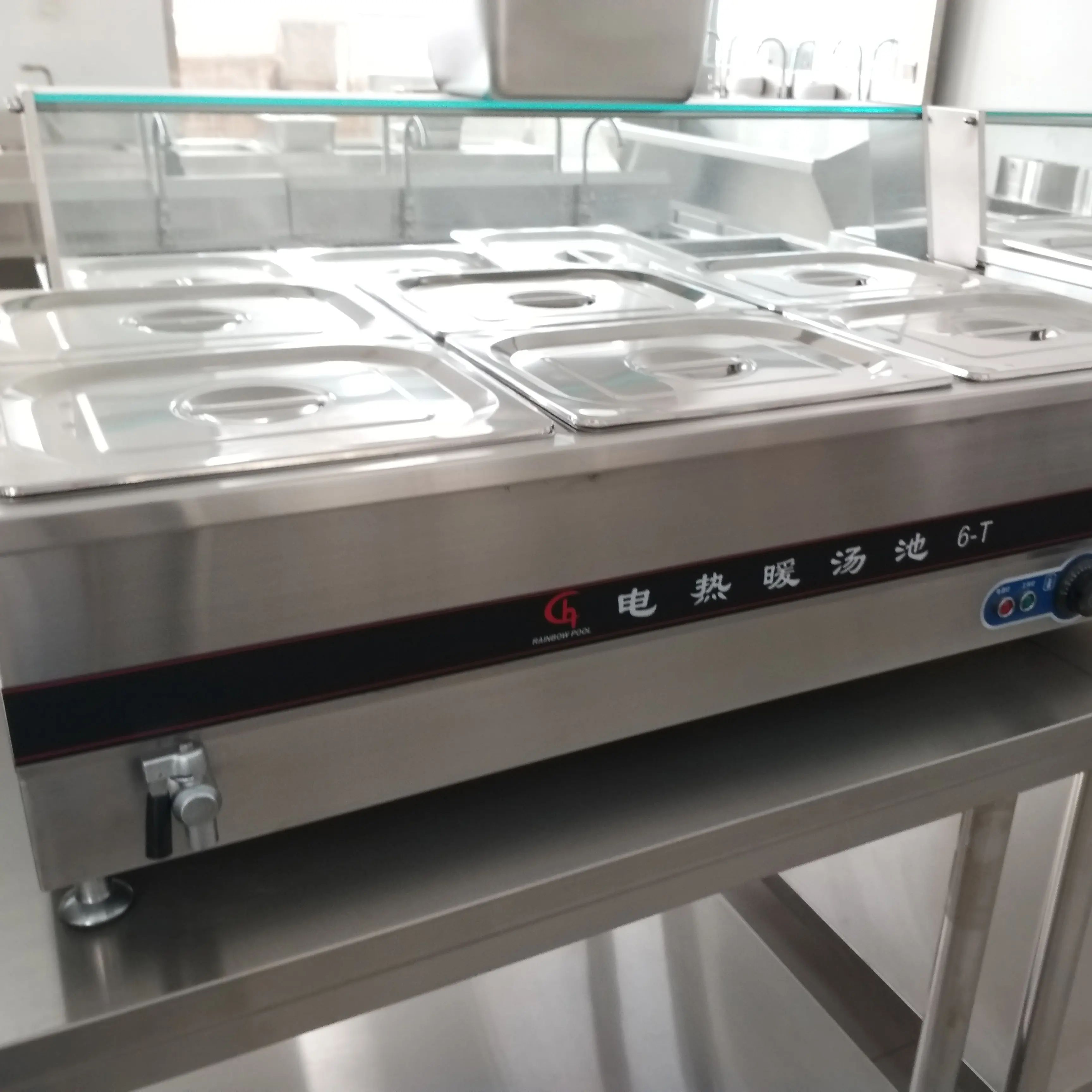 Hot Bán Điện Thực Phẩm Ấm Bain Marie Thép Không Gỉ 201/304 Ấm Súp Với Thủy Tinh 1.0-1.5 Mét Freestanding JSEC-042