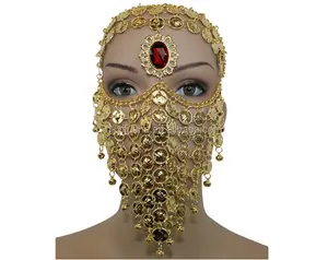 Green electroplate Coin Head Face Veil with bell for Dancer Performance