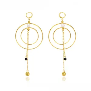 29556 xuping fashion gold plated jewels brass new design beads tassels double hoop earring