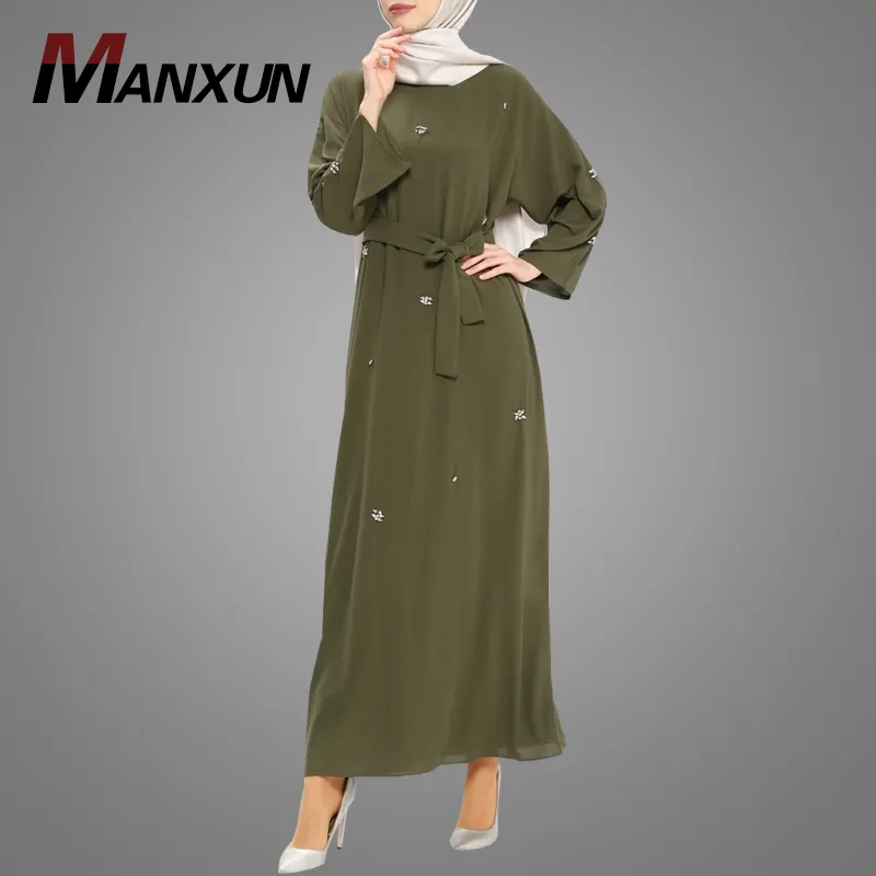 Vendita calda braccio in Chiffon verde abito musulmano in rilievo allentato elegante Burqa Abaya Casual donna abito quotidiano abiti islamici da Dubai
