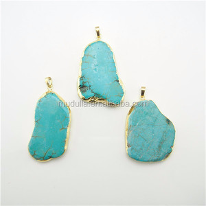 PM13804 piedra preciosa <span class=keywords><strong>natural</strong></span> <span class=keywords><strong>turquesa</strong></span> forma libre rebanada <span class=keywords><strong>colgante</strong></span> para hacer joyas DIY chapado en oro regalo para mujeres al por mayor a granel - Product Image 2