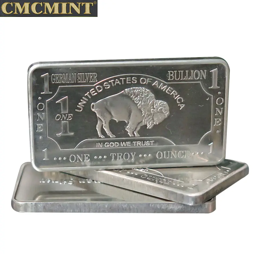 Barra de búfalo de plata alemana, productos superventas, cobre, zinc, aleación de níquel, 1 onza
