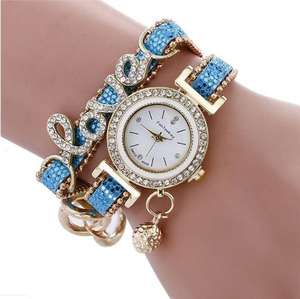 Montre bracelet en cuir tressé pour femme, incrustation de cristaux, montre à quartz LOVE, mode luxe, montre tendance pour femmes - Product Image 2