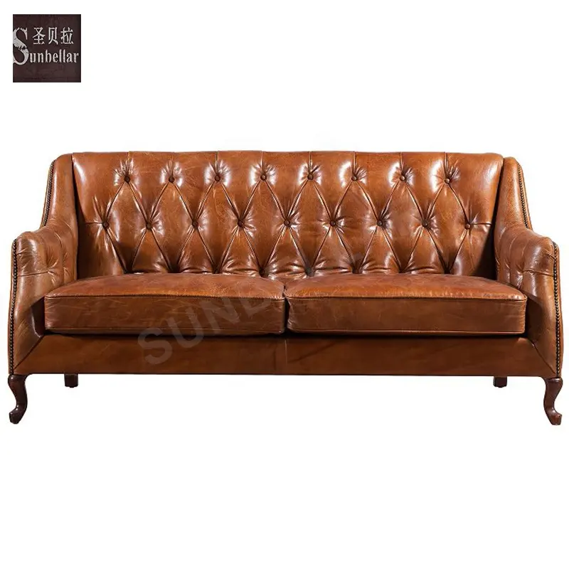 Usado o melhor vintage sofá de couro genuíno, botão em couro legítimo, antigo, destruído, sofá clube, sala de estar